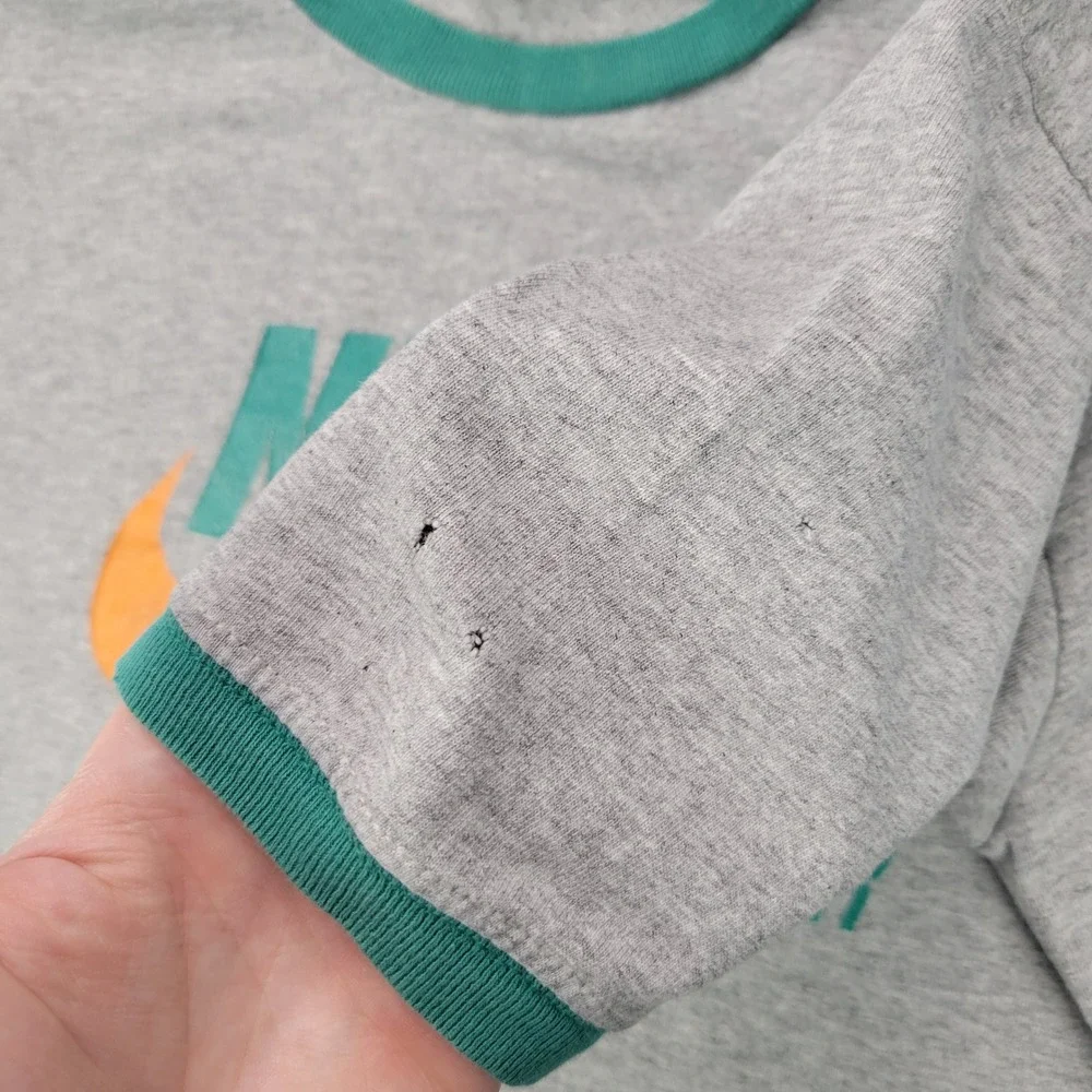 Nike T-Shirt Kids Small 8 Gray Green Ringer Sportswear Logo Tee